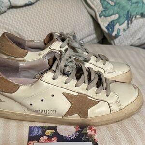 Golden Goose White and Brown Superstars Neutral Sneakers Size 39